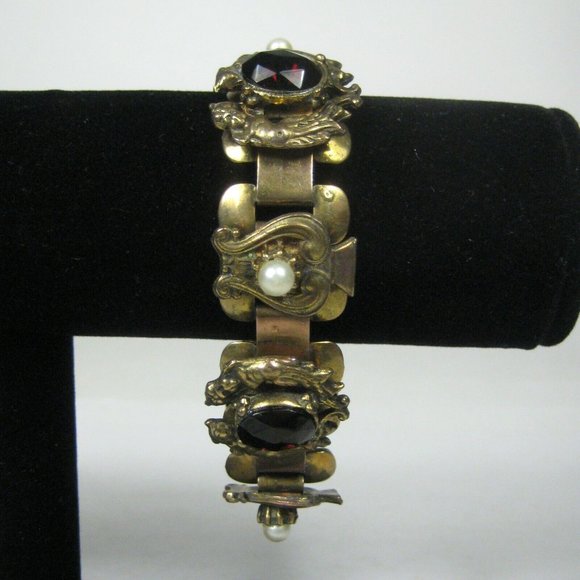 Unbranded Jewelry - Bracelet Mermaids Panel Vintage Circa 1930 Merman 7 in Bangle Lyre Harp Brass